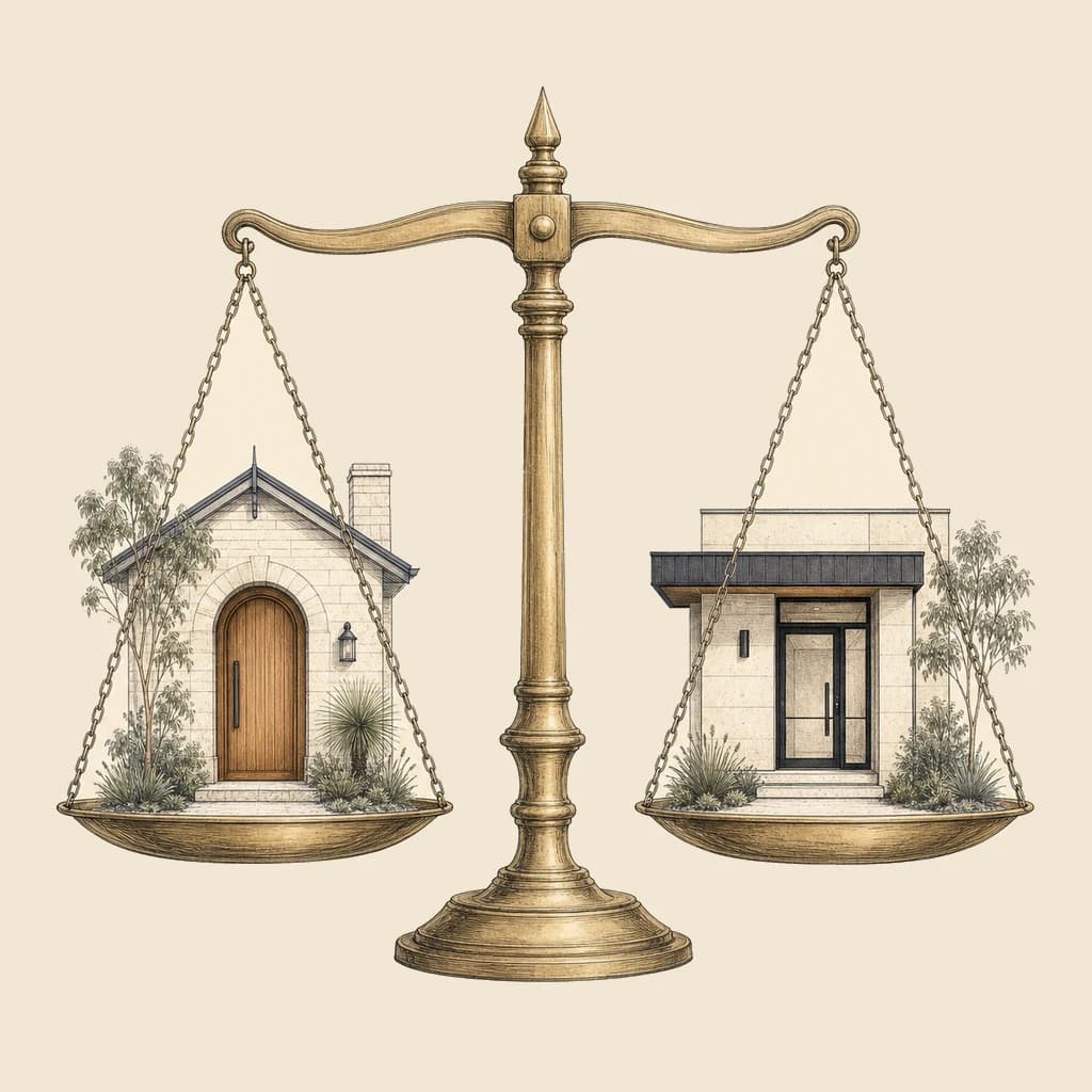 Hand-drawn brass balance scales on parchment